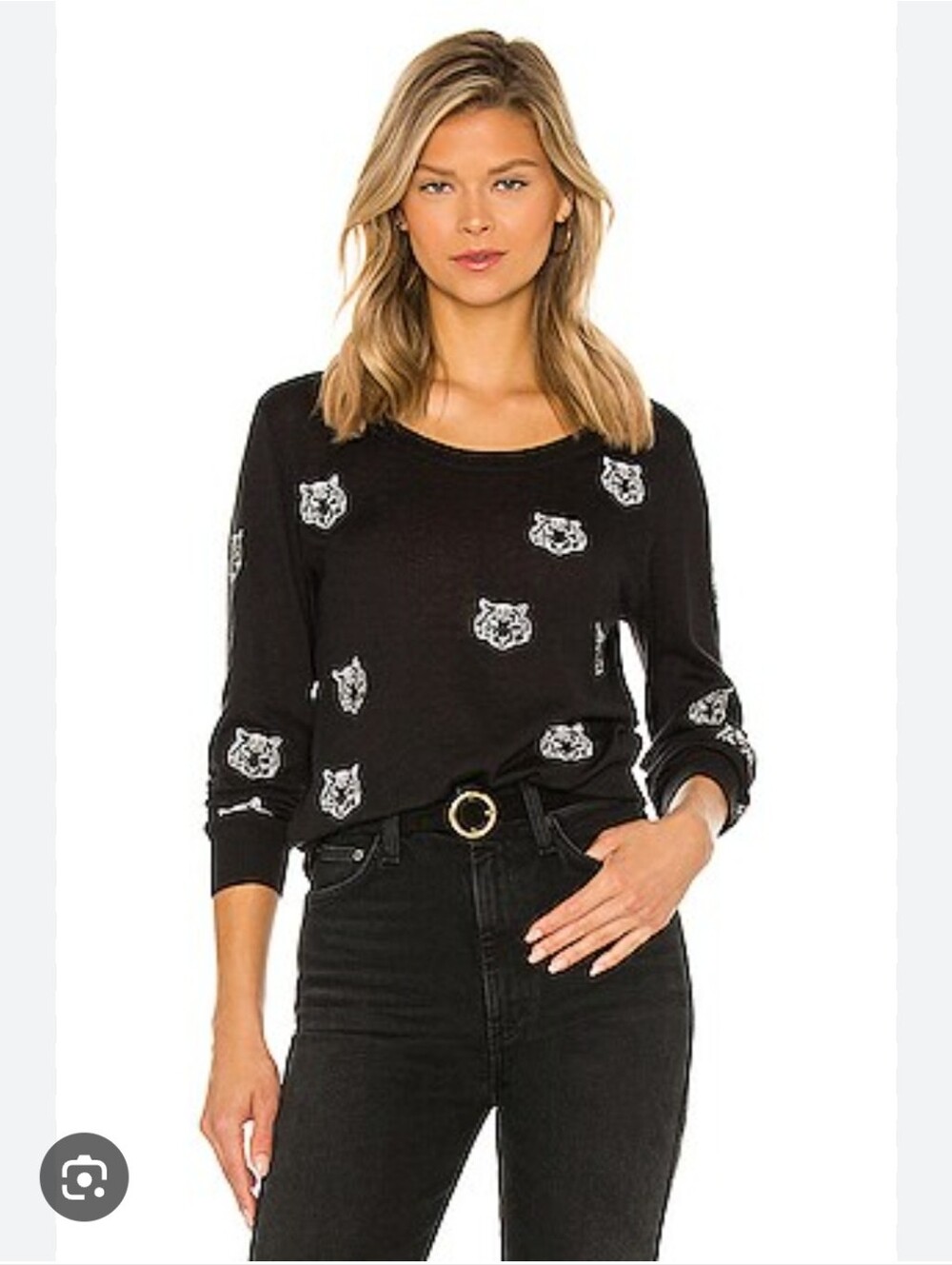 Chaps Black Sweater with White Tiger Head Pattern